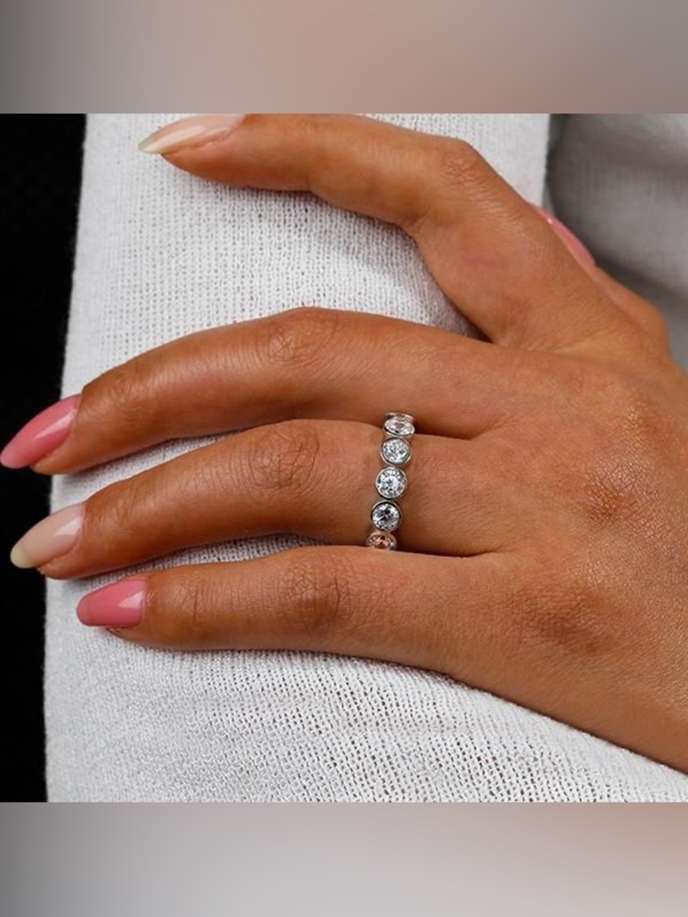 Italo Bezel Setting Wedding Band Eternity Wedding Band For Women - Picture 5 of 6